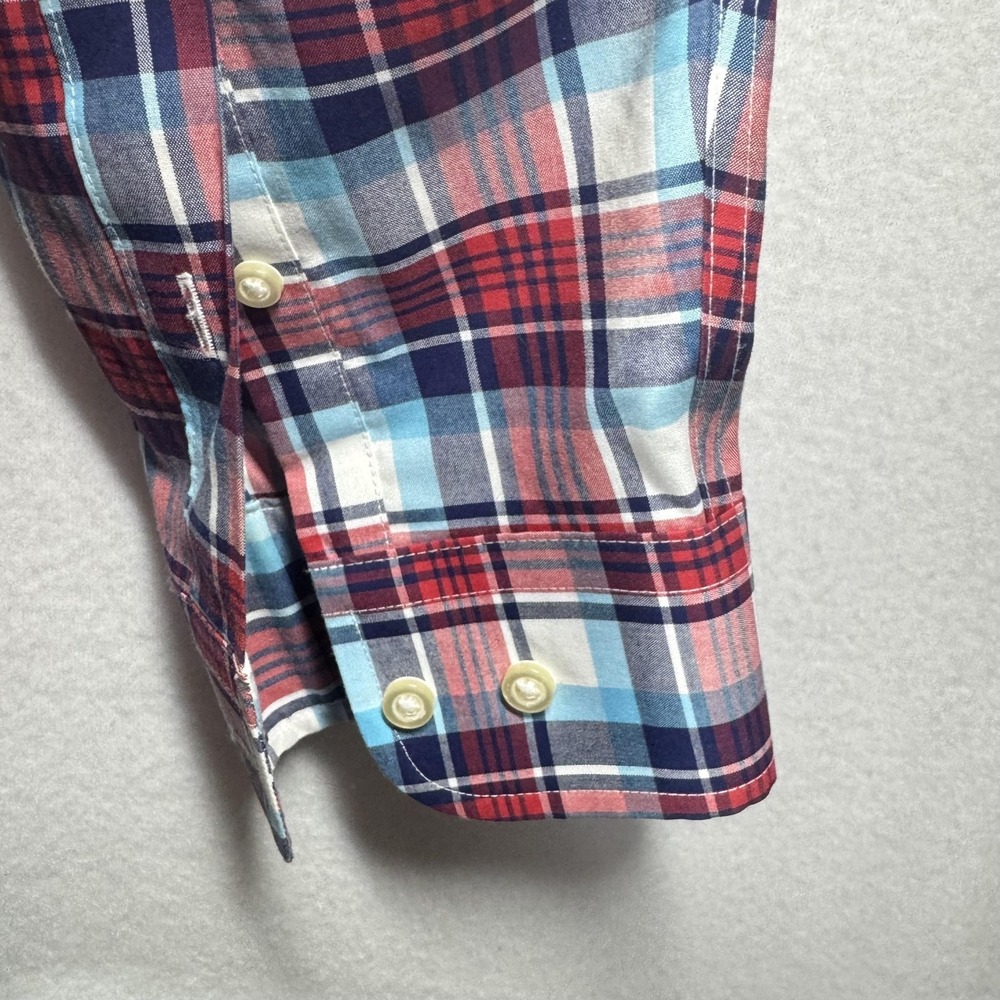 Jos A Bank Shirt Mens Medium Blue Red Plaid Travelers Collection Button Front - Picture 9 of 14